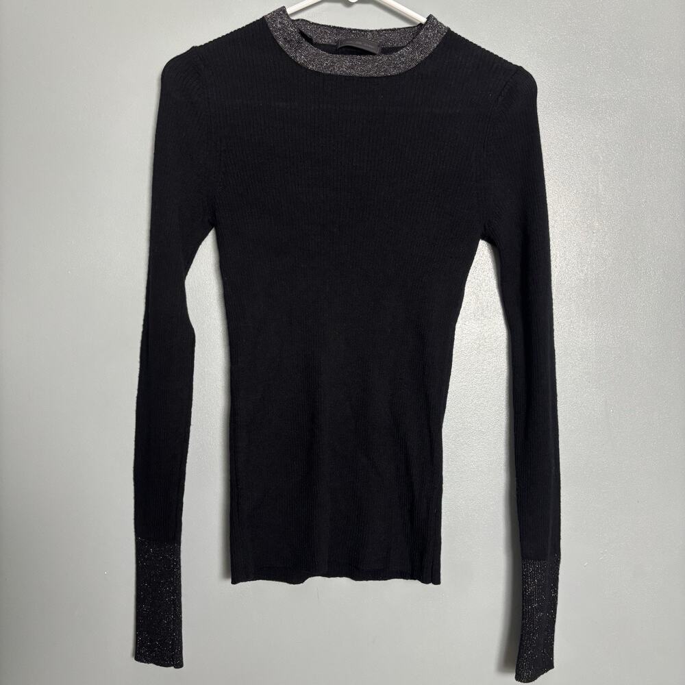 SAKS FIFTH AVENUE 100% Wool Black Long Sleeve Glitter Lined Small
